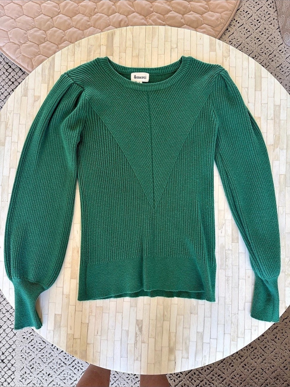 VICI Crew Neck Puff Sleeve Sweater in Green Size Small Like New